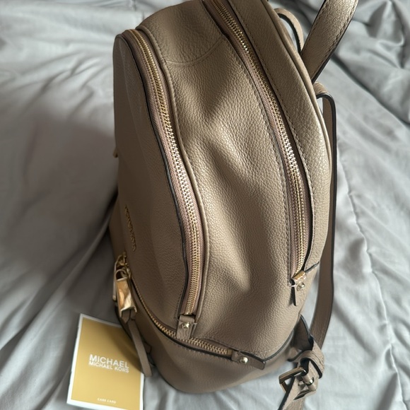 Michael Kors Rhea zip leather backpack in color truffle - Picture 3 of 14